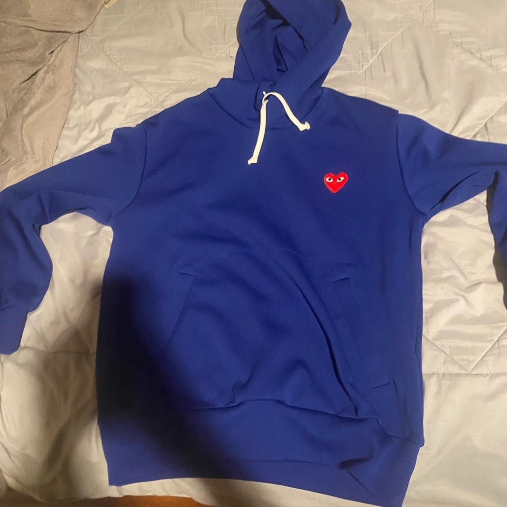 Comme des Garcons Blue Hoodie with Red Heart